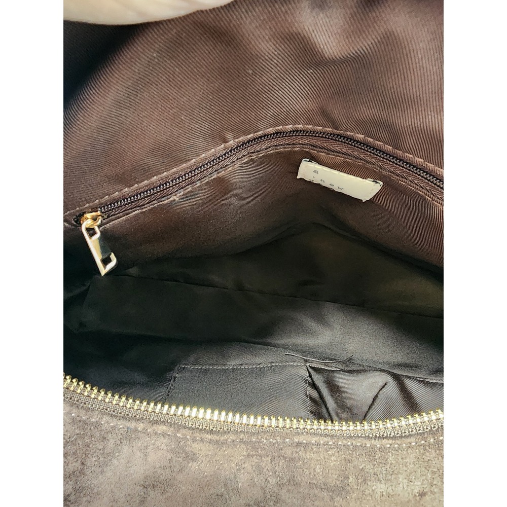 A New Day Brown Faux Suede Slouchy Hobo Handbag Gold Zipper Shoulder Bag NWT - Picture 8 of 9